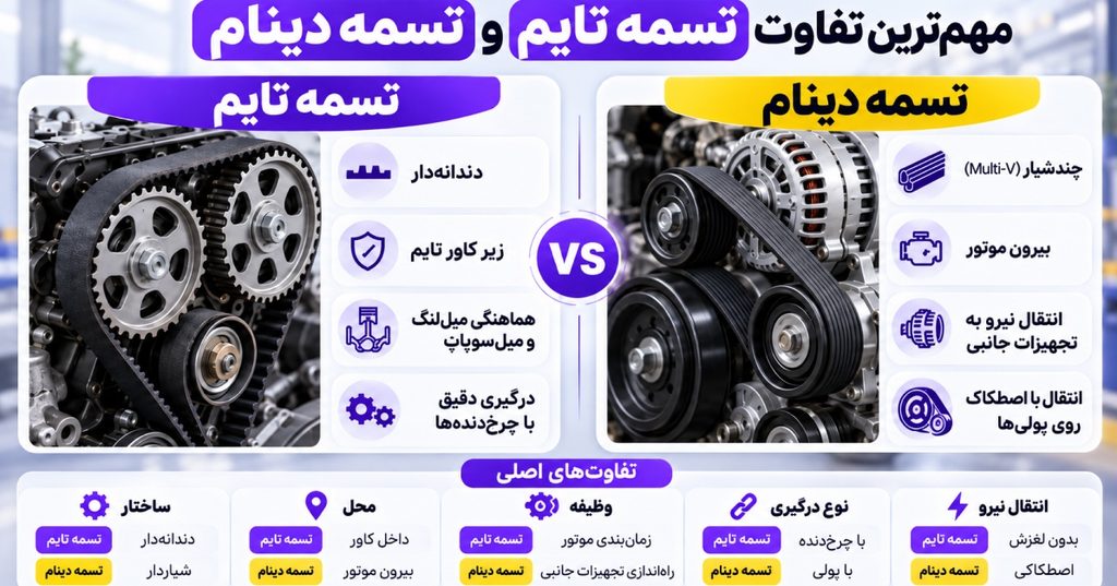 مهم‌ترین تفاوت تسمه تایم و تسمه دینام چیست؟
